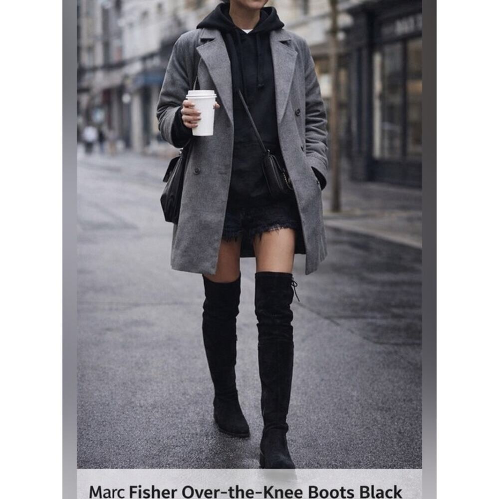 Marc Fisher Over-the-Knee Boots Black Low Heel Thigh High 5.5 Like New